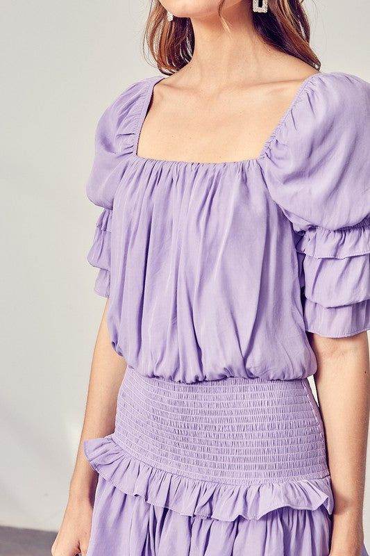 Puff Sleeve Smocked Waist Romper - us.meeeshop