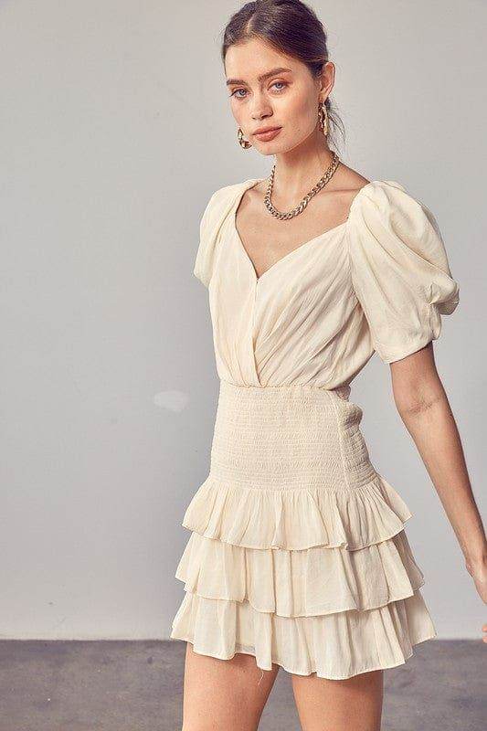 Puff Sleeves Ruffle Dress - us.meeeshop