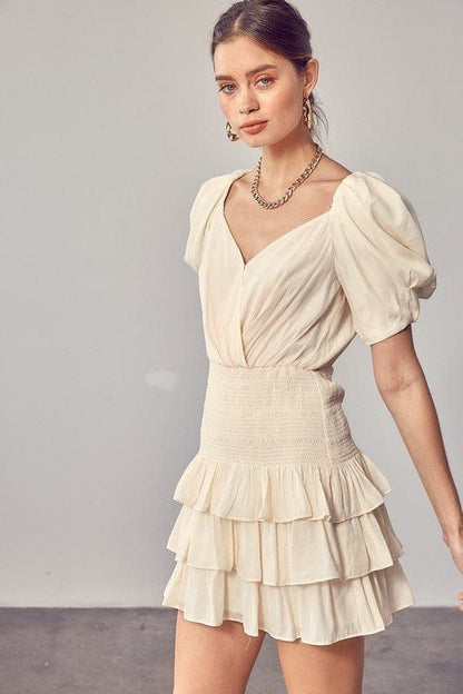 Puff Sleeves Ruffle Dress - us.meeeshop