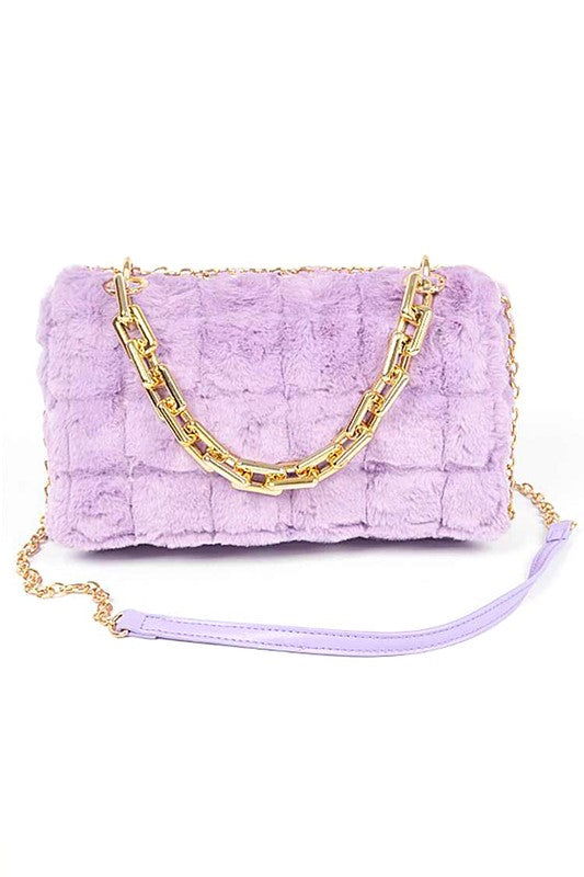 Quilted Faux Fur Chunky Chain Crossbody Bag us.meeeshop - Handbags