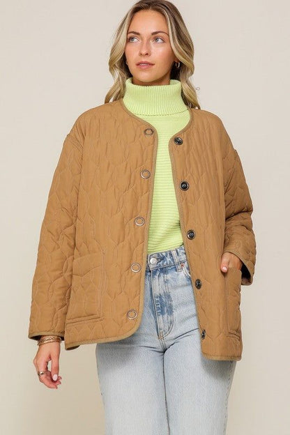 Quilted Puffer Jacket with Pockets us.meeeshop - 