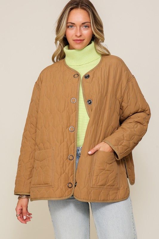 Quilted Puffer Jacket with Pockets - us.meeeshop