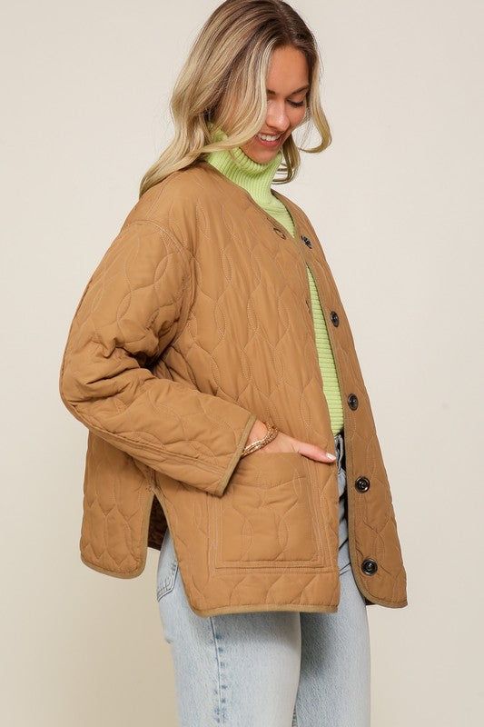 Quilted Puffer Jacket with Pockets - us.meeeshop