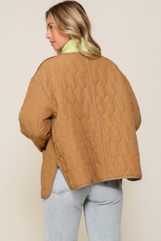 Quilted Puffer Jacket with Pockets - us.meeeshop