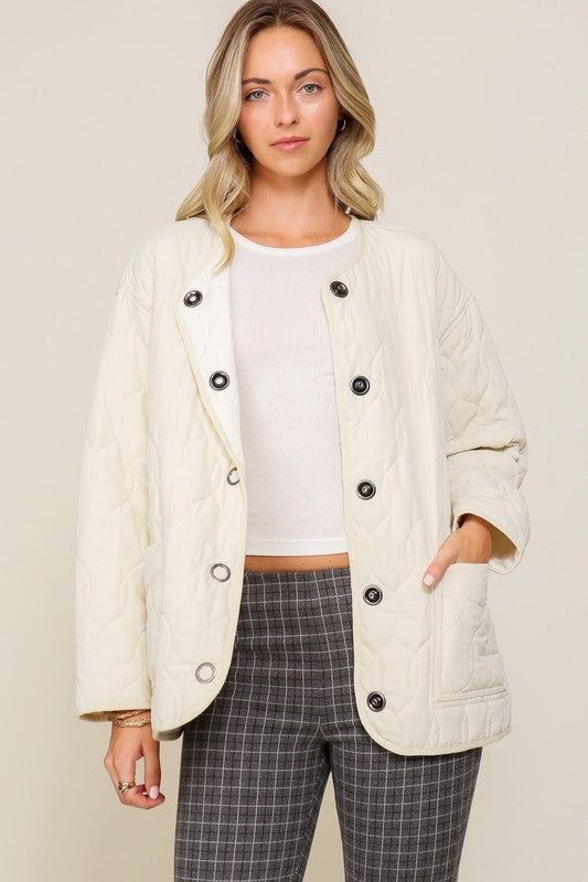 Quilted Puffer Jacket with Pockets - us.meeeshop