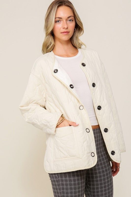 Quilted Puffer Jacket with Pockets - us.meeeshop