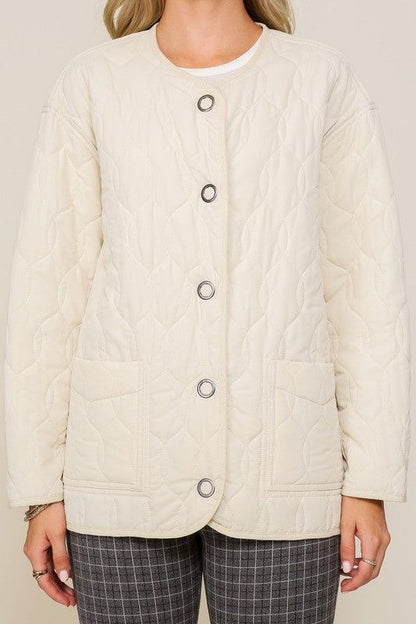 Quilted Puffer Jacket with Pockets - us.meeeshop