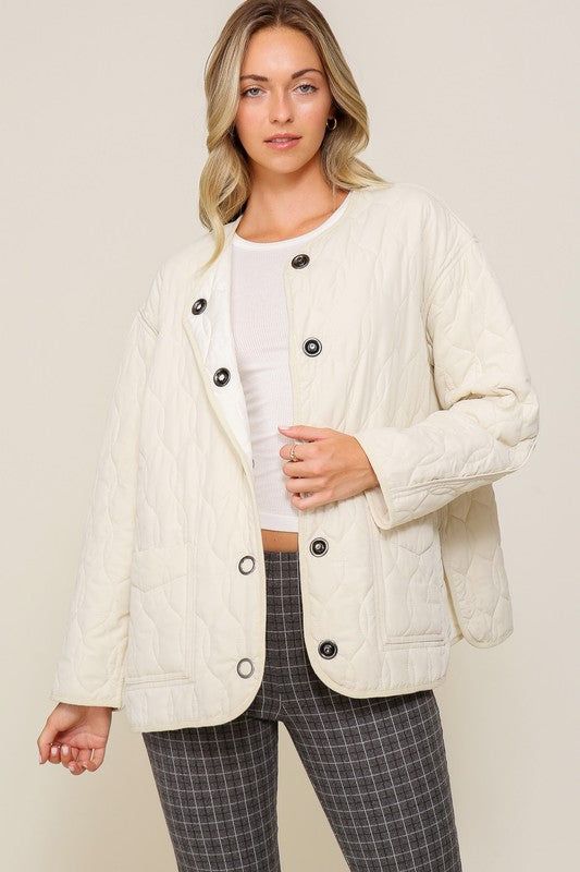 Quilted Puffer Jacket with Pockets - us.meeeshop