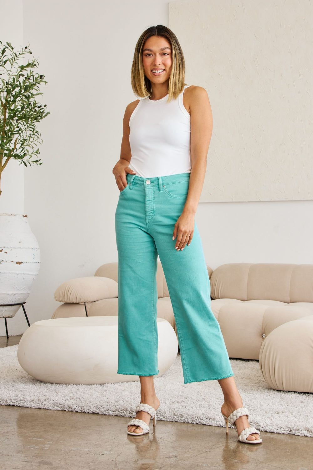 RFM Crop Chloe Full Size Tummy Control High Waist Raw Hem Jeans us.meeeshop - Pants