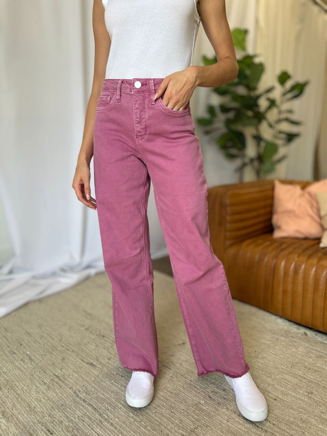 RFM Full Size High Rise Garment Dye Wide Leg  Jeans us.meeeshop - 