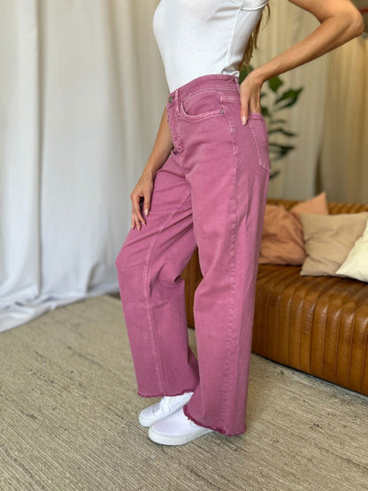 RFM Full Size High Rise Garment Dye Wide Leg  Jeans us.meeeshop - 