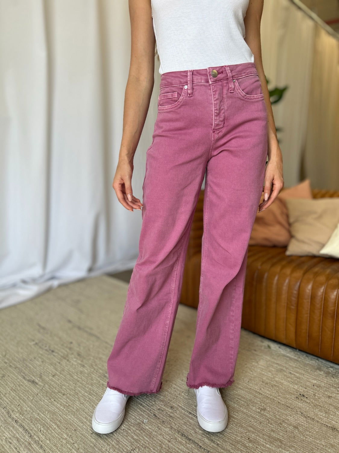 RFM Full Size High Rise Garment Dye Wide Leg  Jeans us.meeeshop - 