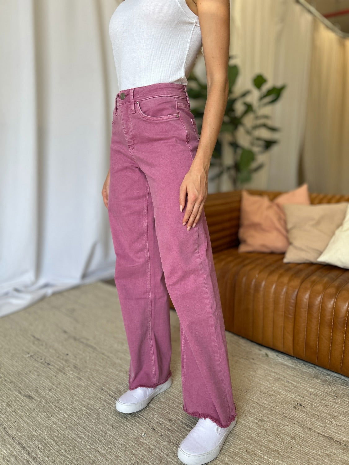 RFM Full Size High Rise Garment Dye Wide Leg  Jeans us.meeeshop - 