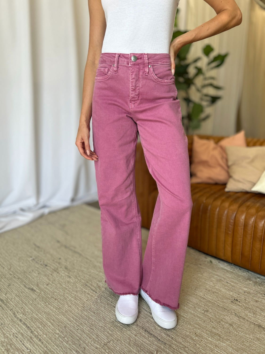 RFM Full Size High Rise Garment Dye Wide Leg  Jeans us.meeeshop - 