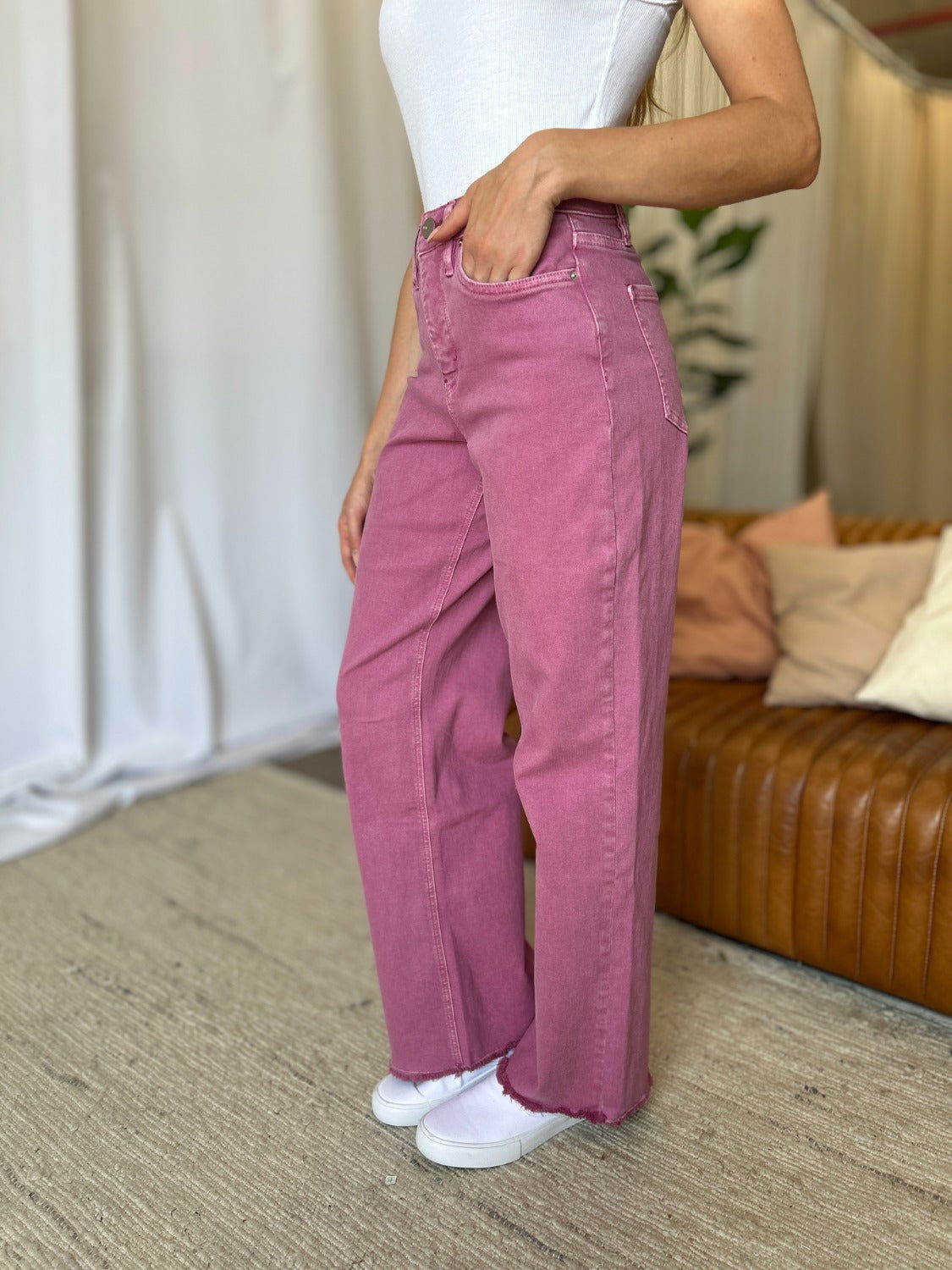 RFM Full Size High Rise Garment Dye Wide Leg  Jeans us.meeeshop - 