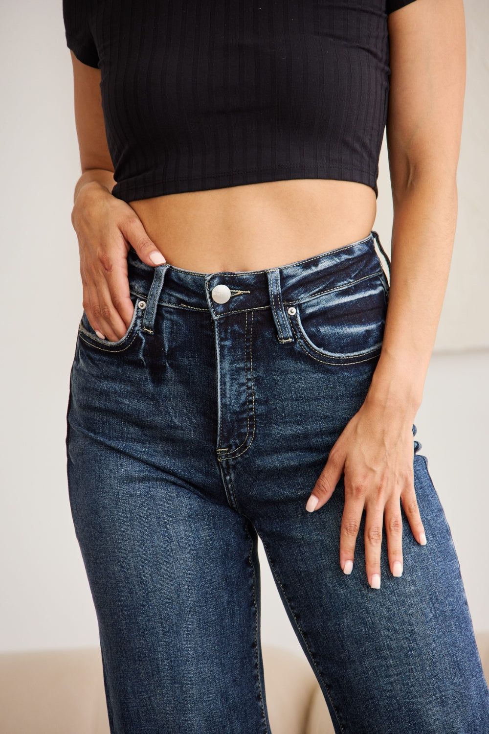 RFM Full Size Tummy Control High Waist Raw Hem Jeans us.meeeshop - 