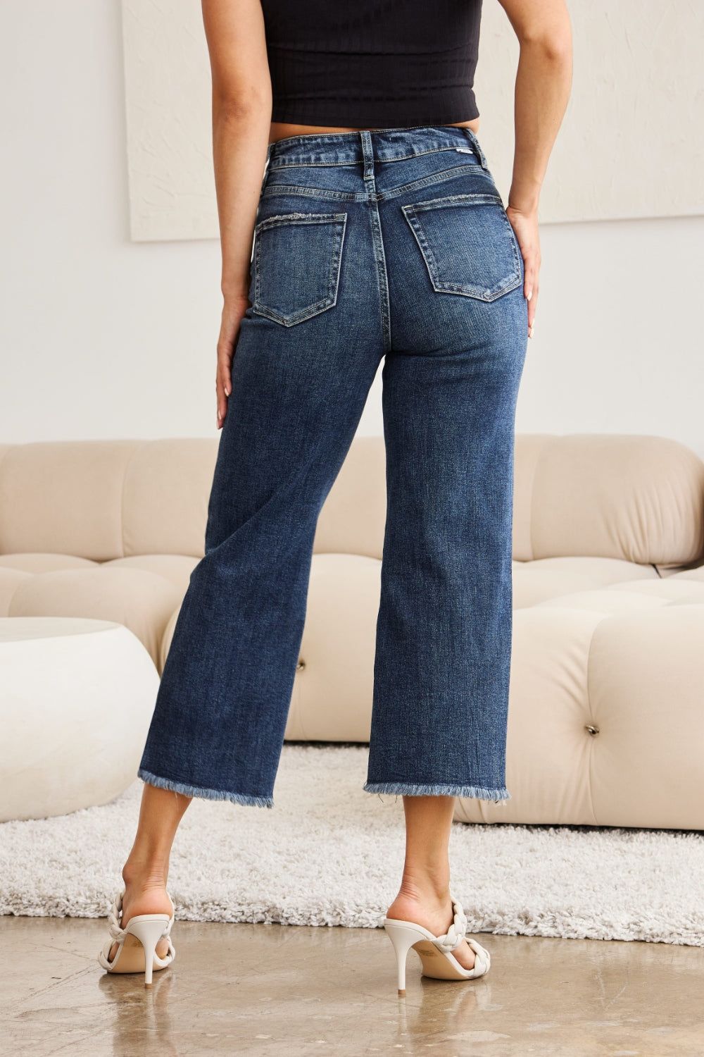 RFM Full Size Tummy Control High Waist Raw Hem Jeans us.meeeshop - 