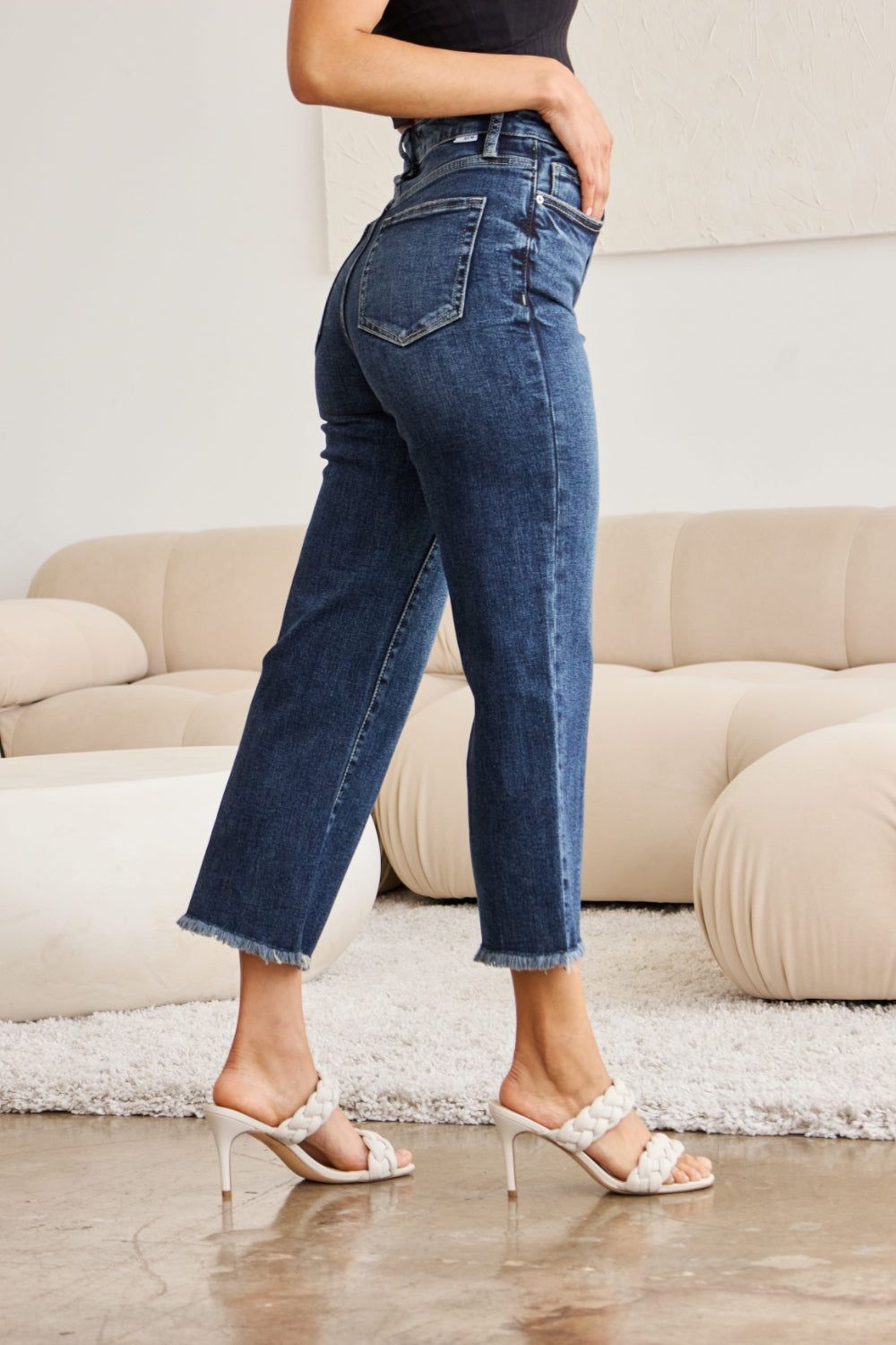 RFM Full Size Tummy Control High Waist Raw Hem Jeans us.meeeshop - 