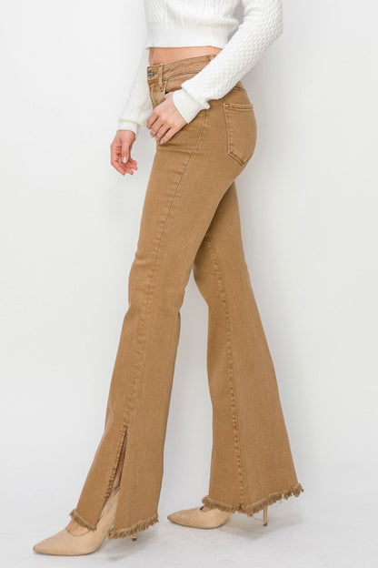 RISEN Bailey Full Size High Waist Side Slit Flare Jeans us.meeeshop - 