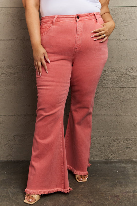 RISEN | Bailey Full Size High Waist Side Slit Flare Jeans | us.meeeshop