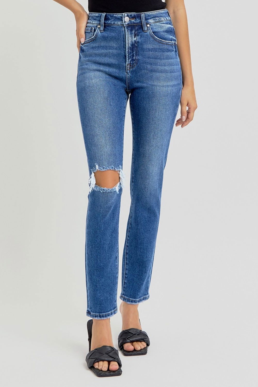 RISEN Full Size High Rise Ankle Skinny Knee Distressed Jeans us.meeeshop - Pants