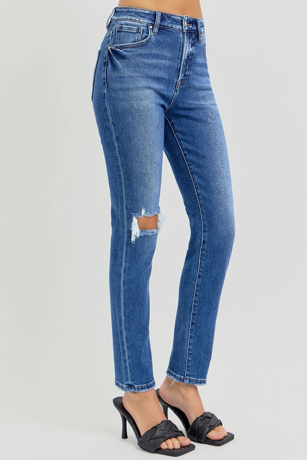 RISEN Full Size High Rise Ankle Skinny Knee Distressed Jeans us.meeeshop - 