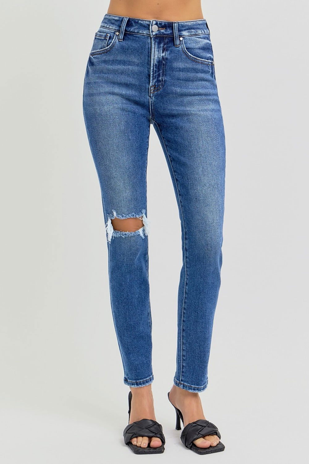 RISEN Full Size High Rise Ankle Skinny Knee Distressed Jeans us.meeeshop - 