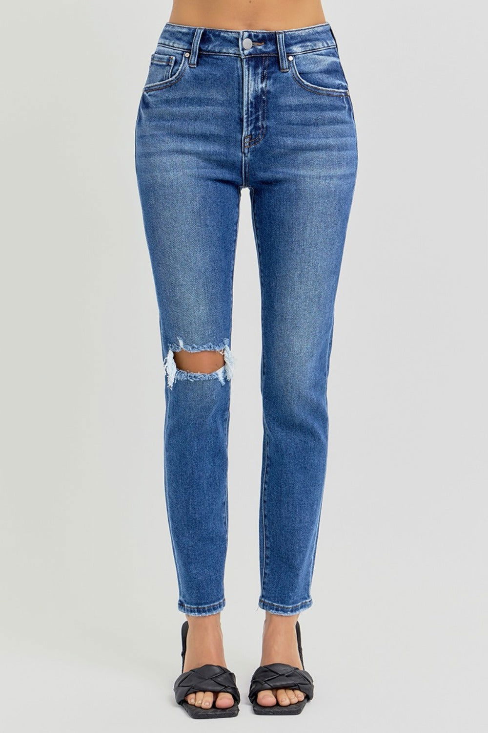 RISEN Full Size High Rise Ankle Skinny Knee Distressed Jeans us.meeeshop - 