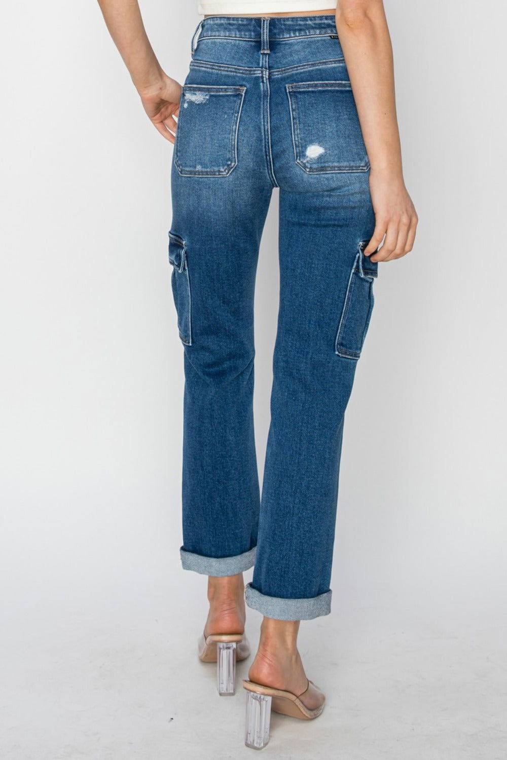 RISEN Full Size High Rise Cargo Ankle Roll Up Straight Jeans us.meeeshop - 