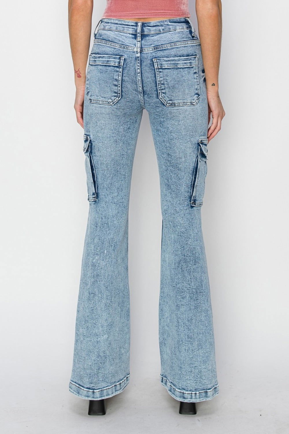 RISEN Full Size High Rise Cargo Flare Jeans us.meeeshop - 