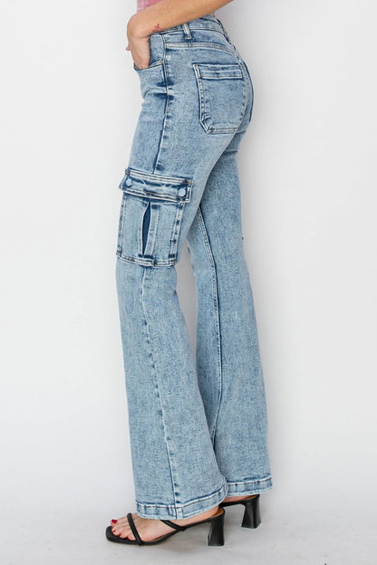 RISEN Full Size High Rise Cargo Flare Jeans us.meeeshop - 