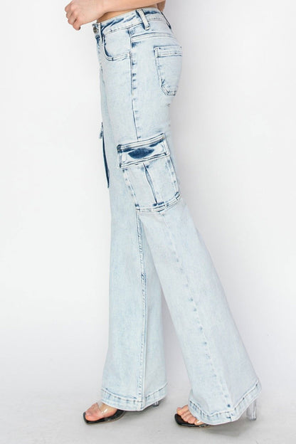 RISEN Full Size High Rise Cargo Flare Jeans us.meeeshop - 