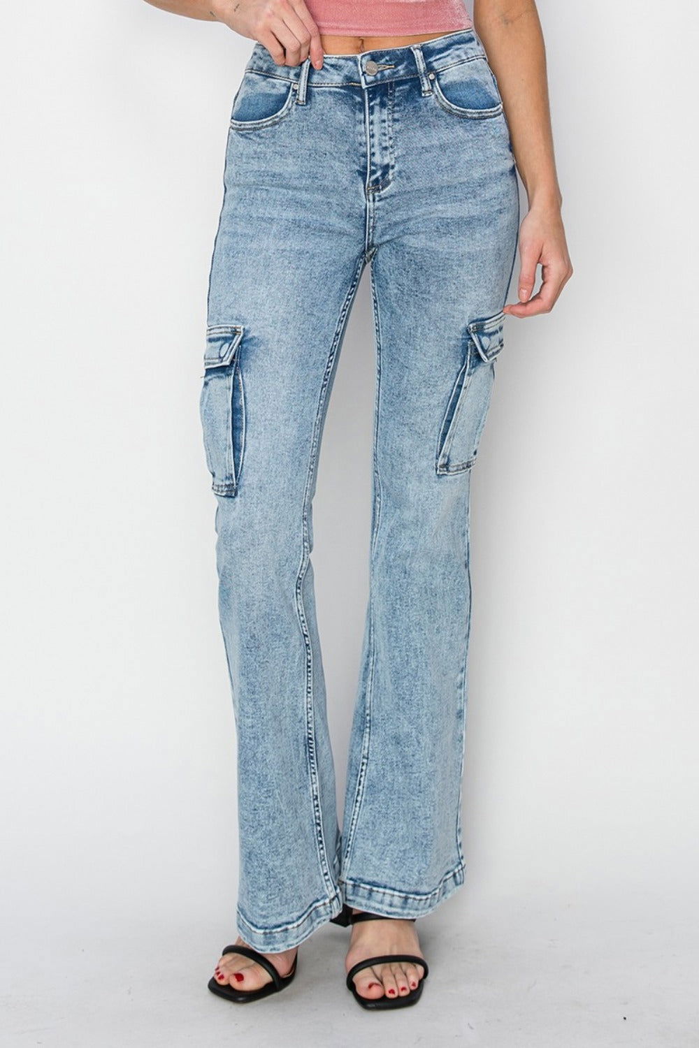 RISEN Full Size High Rise Cargo Flare Jeans us.meeeshop - Pants