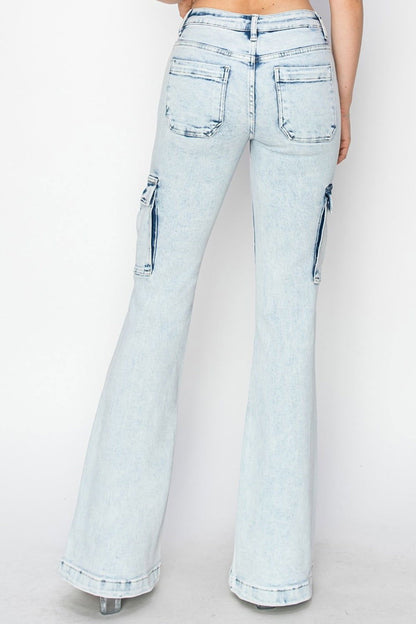 RISEN Full Size High Rise Cargo Flare Jeans us.meeeshop - 