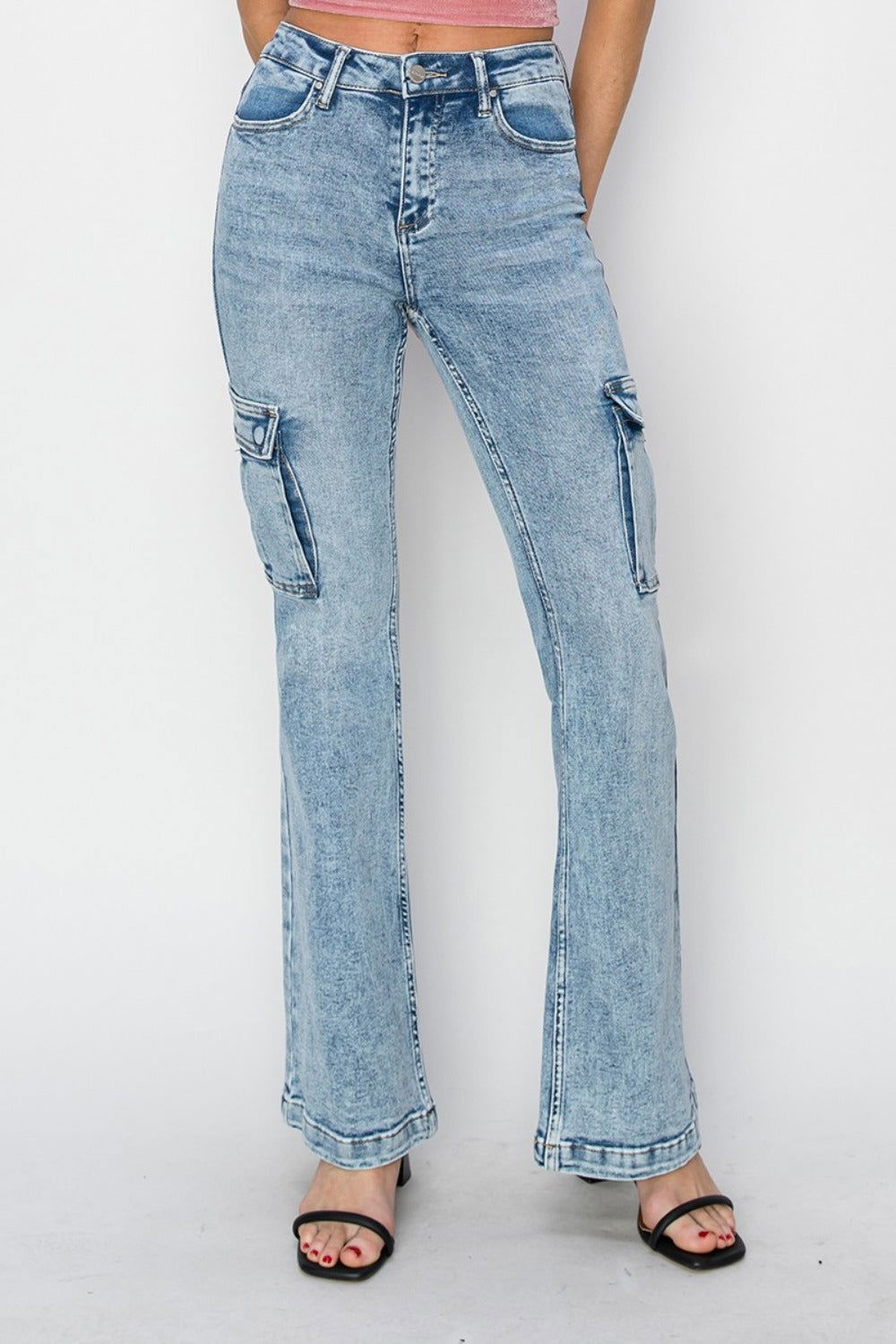 RISEN Full Size High Rise Cargo Flare Jeans us.meeeshop - 