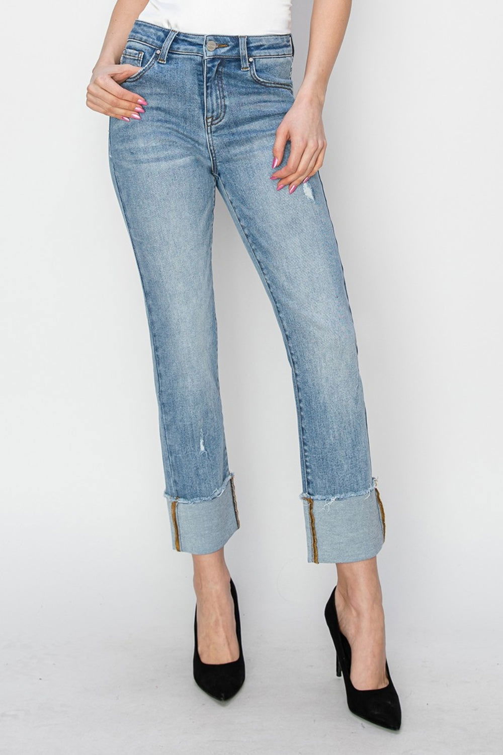 RISEN Full Size High Rise Cuffed Slim Straight Jeans us.meeeshop - Pants