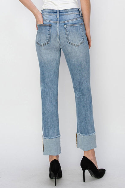 RISEN Full Size High Rise Cuffed Slim Straight Jeans us.meeeshop - 