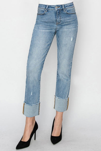 RISEN Full Size High Rise Cuffed Slim Straight Jeans us.meeeshop - 