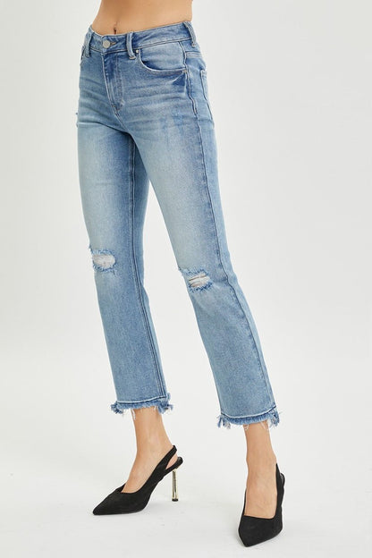 RISEN Full Size High Rise Distressed Cropped Straight Jeans us.meeeshop - 