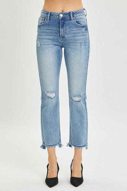 RISEN Full Size High Rise Distressed Cropped Straight Jeans us.meeeshop - 