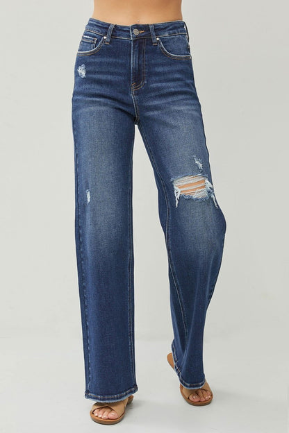 RISEN Full Size High Rise Distressed Wide Leg Jeans us.meeeshop - 