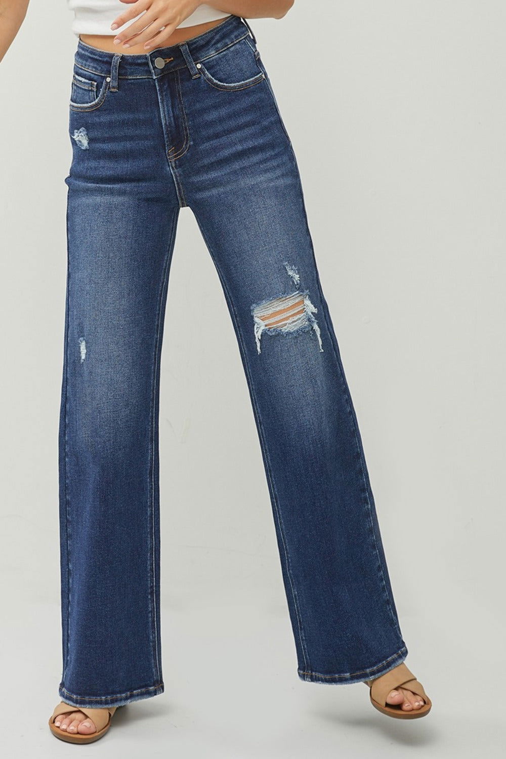 RISEN Full Size High Rise Distressed Wide Leg Jeans us.meeeshop - 