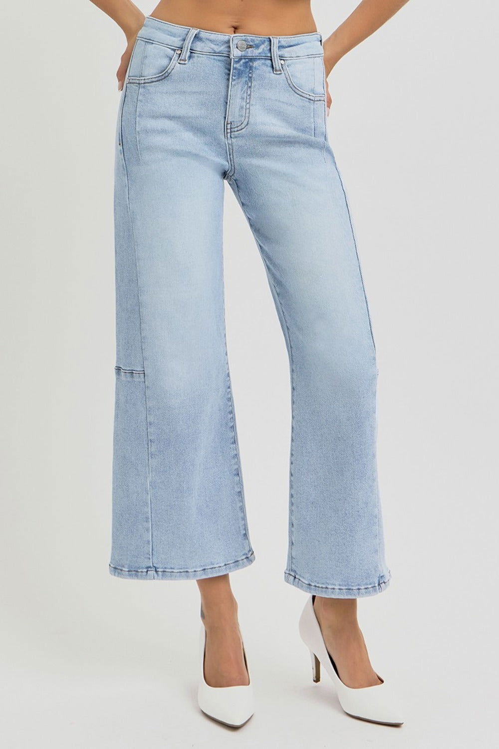 RISEN Full Size High Rise Seamed Detail Wide Leg Crop Jeans us.meeeshop - 