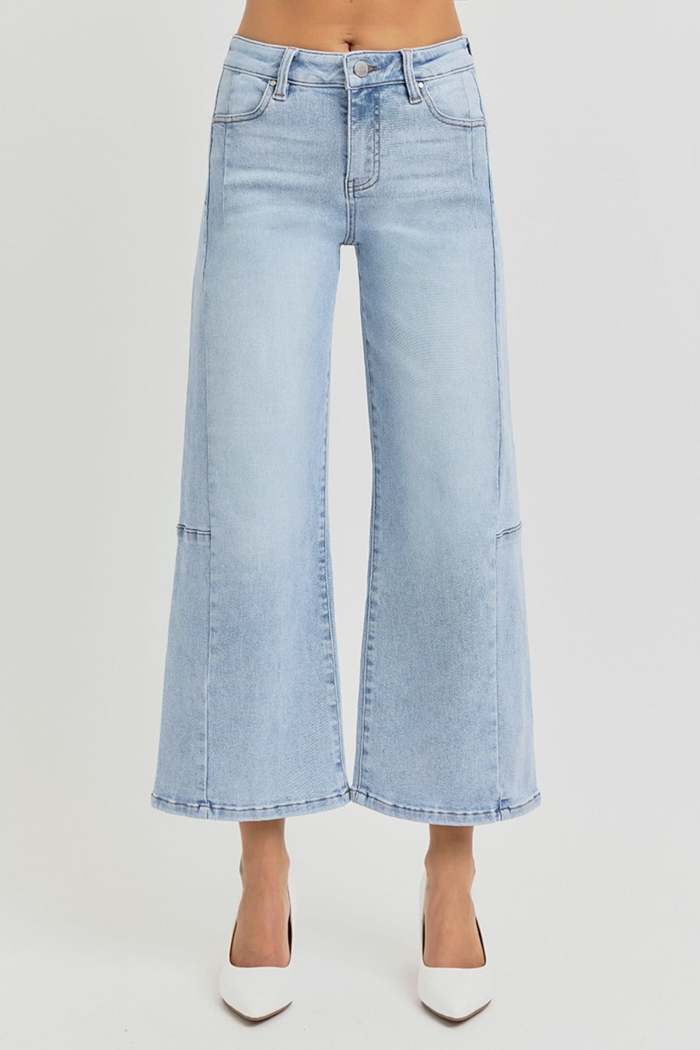 RISEN Full Size High Rise Seamed Detail Wide Leg Crop Jeans us.meeeshop - Pants