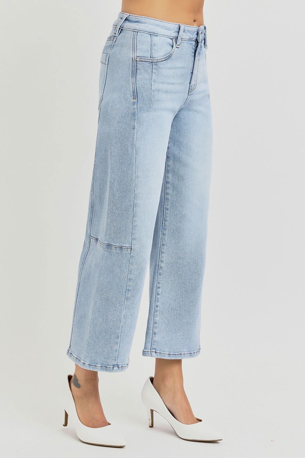 RISEN Full Size High Rise Seamed Detail Wide Leg Crop Jeans us.meeeshop - 