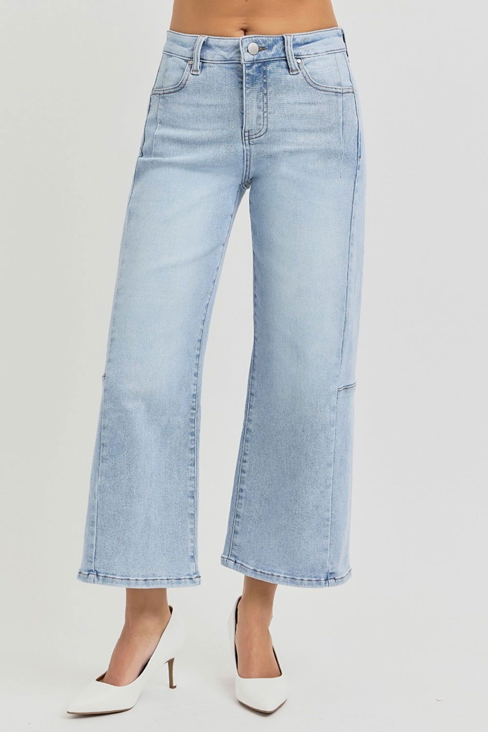 RISEN Full Size High Rise Seamed Detail Wide Leg Crop Jeans us.meeeshop - 