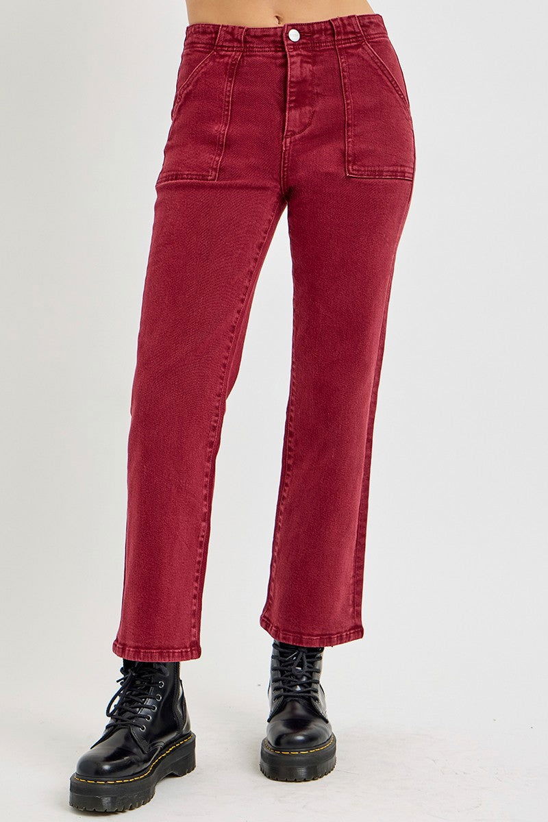 RISEN Full Size High Rise Straight Jeans with Patch Pockets us.meeeshop - Pants