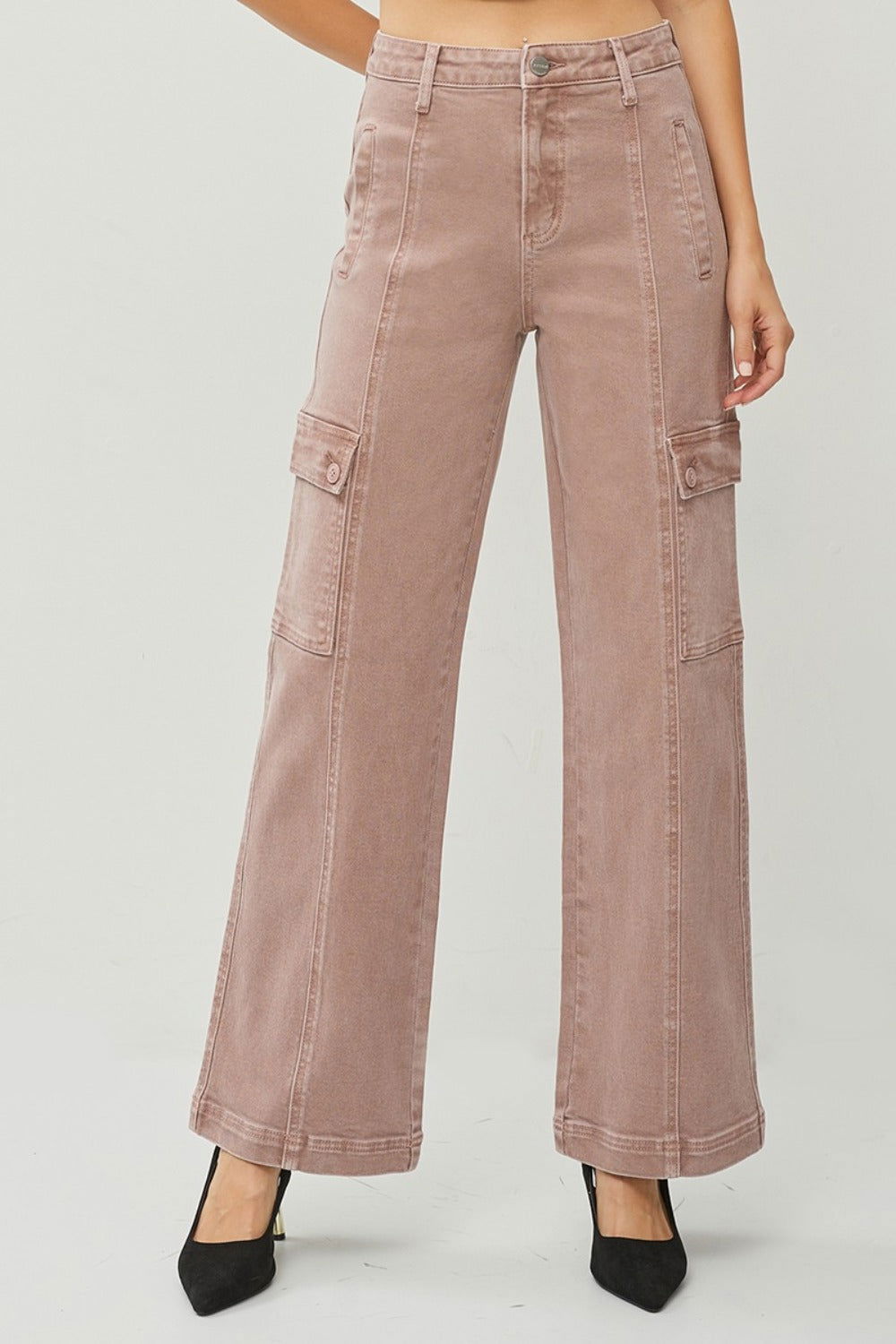 RISEN Full Size High Rise Wide Leg Cargo Jeans us.meeeshop - Pants