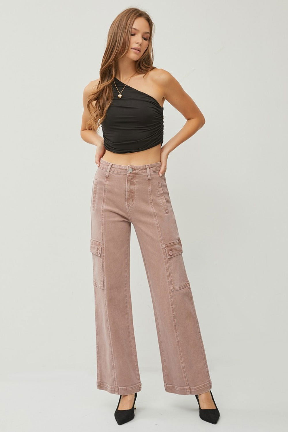 RISEN Full Size High Rise Wide Leg Cargo Jeans us.meeeshop - 