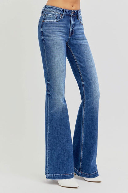 RISEN Full Size Low Rise Flare Jeans with Pockets us.meeeshop - 